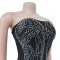 Fashionable women's sexy strapless and diamond hot stamping bag arm slit dress