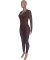 Sexy jumpsuit with waist, wooden ears, coffee colored long pants, tight fitting jumpsuit