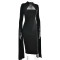 New Women's Elegant Dress with Sexy Long Sleeves, Split Bay Ribbon Evening Dress, Hollow out Medium length Skirt