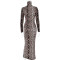 Winter fashion sexy women's leopard print print dress, half high neck long fit slim long sleeved dress