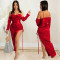 Fashionable solid color sexy suspender wrapped in chest, mid sleeve split drawstring dress