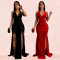 Fashionable women's hanging neck bag arm sexy slit jumpsuit long skirt new