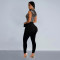 Fashion women's solid color mesh diamond hot stamping pants jumpsuit new style