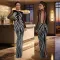 Fashionable women's rhinestone long sleeved sexy tight fitting hip hugging dress