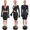 New autumn and winter women's lace up sexy spicy girl long sleeve trumpet sleeve dress