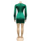 Fashionable and sexy solid color long sleeved hollow pleated mid skirt dress