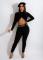 New crop top set with cross folded long sleeved pants and small leg pants, two-piece set