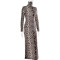 Winter fashion sexy women's leopard print print dress, half high neck long fit slim long sleeved dress