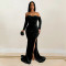 Fashion women's solid color slit evening dress low cut dress new