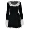 Winter fashion sexy patchwork lace short skirt cross-border new hot selling square neck long sleeved high waisted dress