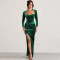 Sexy slit square neck dress, fashionable and elegant velvet pleated dress