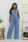 Tight waist slim fit elastic wash denim jumpsuit straight tube loose jumpsuit
