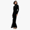 Half high neck long sleeved solid color long dress with zip ties and pleats