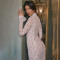 New French style hip hugging long skirt with lace long sleeves and round neck, fish tail slim fit dress