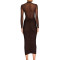 Fashionable and sexy mesh transparent hip hugging long skirt, new hot selling pleated slim fit dress
