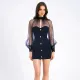 Autumn and Winter Fashion Sexy Mesh Splicing Hip hugging Short Skirt New Spicy Girl Half High Collar Slimming Dress