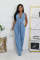 Tight waist slim fit elastic wash denim jumpsuit straight tube loose jumpsuit
