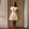New women's dress sexy and elegant satin hollow pleated short sleeved dress