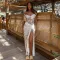 Hot selling new two-piece strapless backless lace jumpsuit half skirt pleated long skirt set