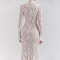 New French style hip hugging long skirt with lace long sleeves and round neck, fish tail slim fit dress