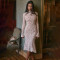 New French style hip hugging long skirt with lace long sleeves and round neck, fish tail slim fit dress