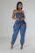 Splicing strapless women's high stretch fashionable waist cinching and slimming denim jumpsuit