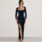 Sexy slit square neck dress, fashionable and elegant velvet pleated dress