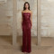 Women's evening dress elegant strapless slim fit long skirt with sequins slit backless dress