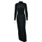 Half high neck long sleeved solid color long dress with zip ties and pleats