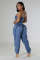 Splicing strapless women's high stretch fashionable waist cinching and slimming denim jumpsuit