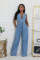Tight waist slim fit elastic wash denim jumpsuit straight tube loose jumpsuit