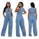 Tight waist slim fit elastic wash denim jumpsuit straight tube loose jumpsuit