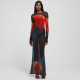 Winter fashion sexy perspective slim fit dress cross-border new hot selling printed round neck long dress