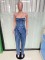Splicing strapless women's high stretch fashionable waist cinching and slimming denim jumpsuit