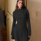 Hot selling new women's dress sexy round neck long sleeved slim fit A-line hip hugging short skirt