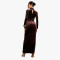 Half high neck long sleeved solid color long dress with zip ties and pleats