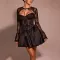 Sexy long sleeved lace strapless patchwork A-line skirt