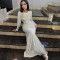 Hot selling sexy and elegant women's dress with a slim fit, lace up, pleated long sleeved dress, long skirt