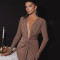 Winter fashion sexy deep V-neck ribbon long dress new spicy girl slit slim fit dress