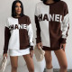 Fashionable casual pullover loose color blocked knitted yarn embroidered sweater