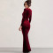 Sexy slit square neck dress, fashionable and elegant velvet pleated dress
