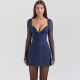 New women's dress with backless patchwork mesh long sleeved sexy slim fit and hip hugging dress