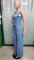 Tight waist slim fit elastic wash denim jumpsuit straight tube loose jumpsuit