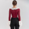 Fashionable and sexy patchwork lace slim fit T-shirt hot selling velvet trumpet sleeve fishbone top