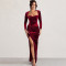 Sexy slit square neck dress, fashionable and elegant velvet pleated dress