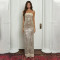 Women's evening dress elegant strapless slim fit long skirt with sequins slit backless dress