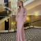 Hot selling sexy and elegant women's dress with a slim fit, lace up, pleated long sleeved dress, long skirt