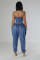 Splicing strapless women's high stretch fashionable waist cinching and slimming denim jumpsuit