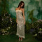 Women's evening dress elegant strapless slim fit long skirt with sequins slit backless dress