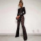 Winter fashion sexy lace patchwork new hot selling long sleeved round neck jumpsuit